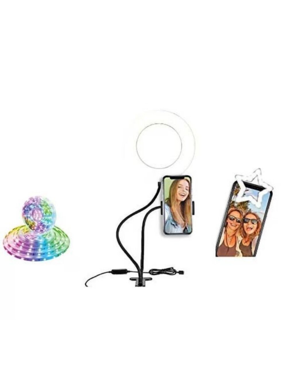 Gabba Goods Heavy Duty Phone Holder and Ring Light Stand 6ft LED Multi Color NWB